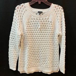 Talbots Open Knit Sweater White Medium Petite